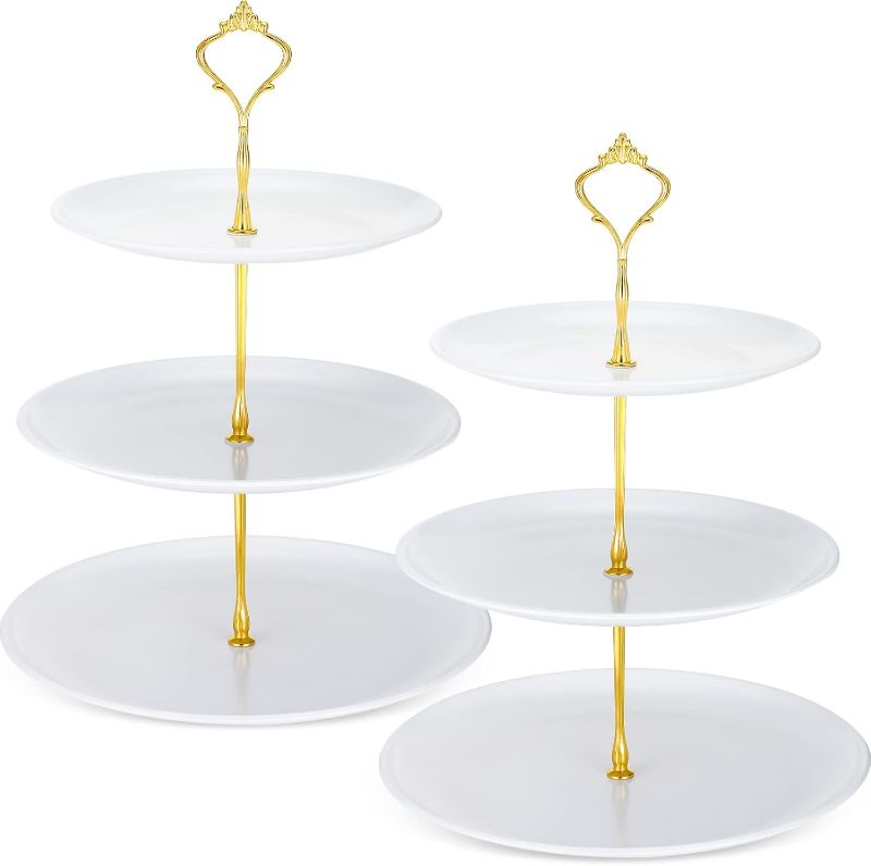 Photo 1 of (Parts Only) Gerrii Set of 2 Cupcake Display Stands 3 Tier Serving Tray Platters Stainless Steel Cup Cake Tower for Birthday Party Wedding Dessert Cookie Candy(White)