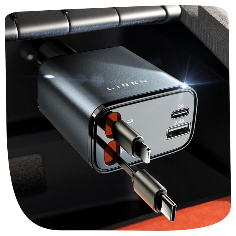 Photo 1 of LISEN Retractable Car Charger, 69W USB C Car Accessories Adapter for iPhone 16 USB C Charger Fast Charging, Fathers Day for Gifts, Travel Essentials Gifts for Women Men, for iPhone 16 15 14 13 12