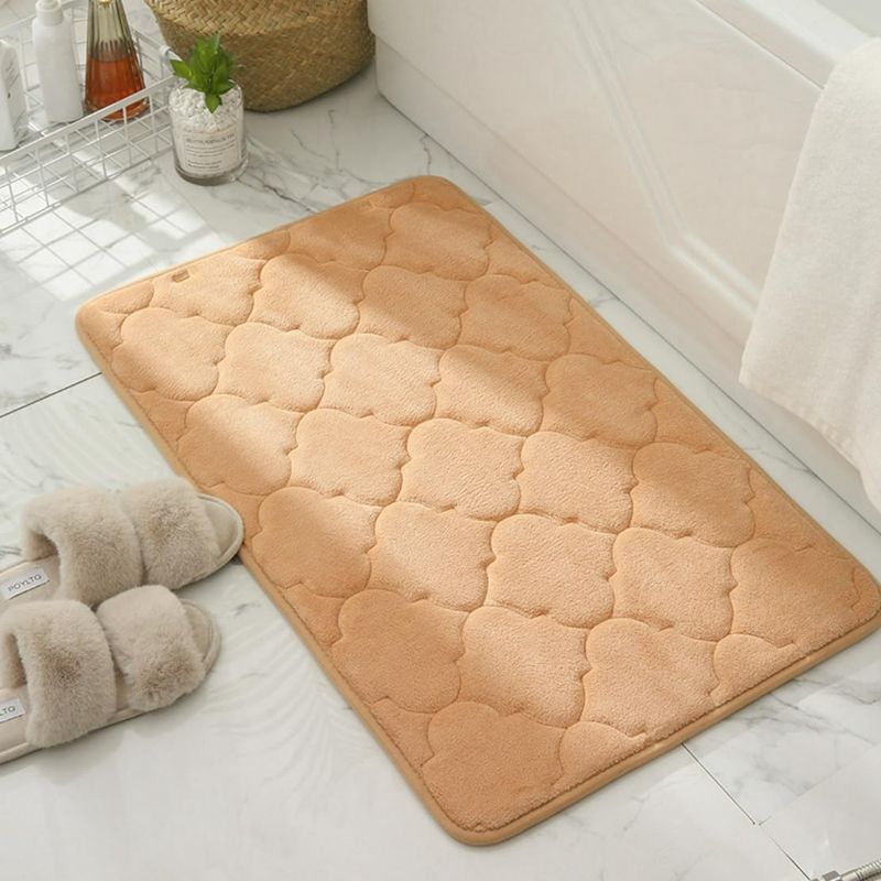 Photo 1 of Thick Memory Foam Bath Rugs Non Slip Bathroom Rug Strong Water Absorbent Shower Rugs Machine Washable Ultra Soft Comfort Door Mats Laundry Room Carpet Bathtub Mat Apricot