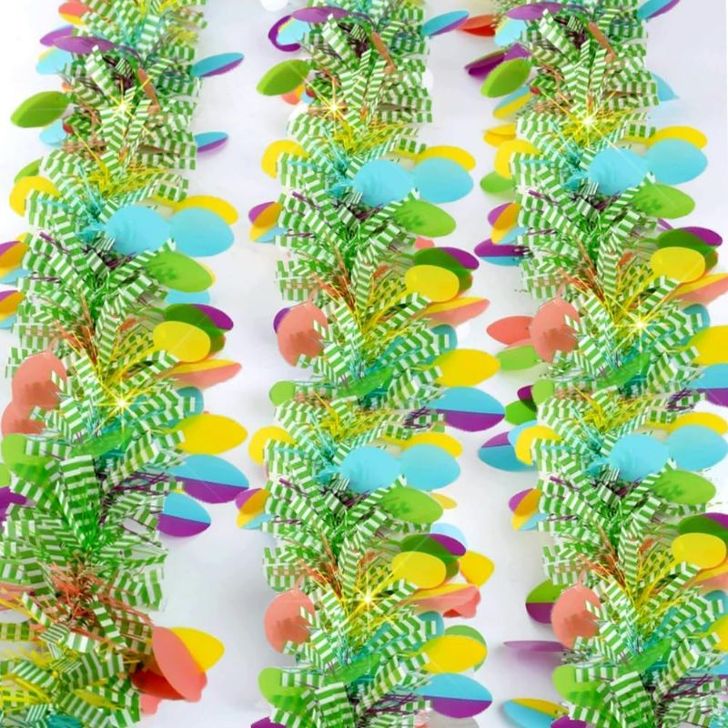 Photo 1 of 33 Feet Easter Tinsel Garland, Colorful Egg Tinsel Garland Shiny Hanging Metallic Glitter Spring Garland for Easter Party Door Tree Garlands Decorations(1Pcs)