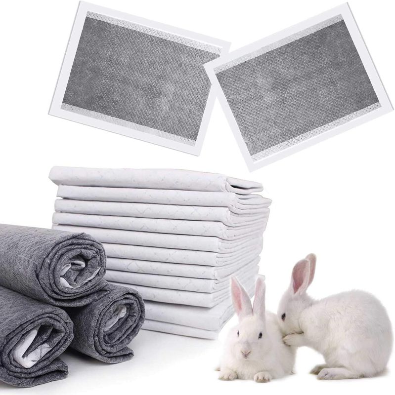 Photo 1 of kathson Rabbit Pee Pads Disposable Cage Liners 100PCS All Absorb Black Carbon Odor Control Bunny Training Accessories with Quick-Dry Surface for Puppy Guinea Pig Kitten Hedgehog Small Animals
