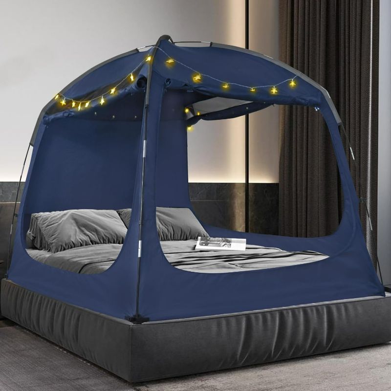 Photo 1 of Bed Tent Twin Full Queen King Size Canopy Tent for Kids and Adult - 80% Blackout Indoor Sleeping Tents with Star String Lights, Big Space Breathable Dome Tent Playhouse for Boys & Girls