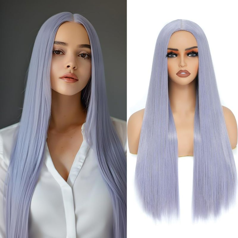 Photo 1 of X-TRESS Purple Straight Hair Synthetic Wigs for Women 28 Inch Long Straight For Halloween Party Wig