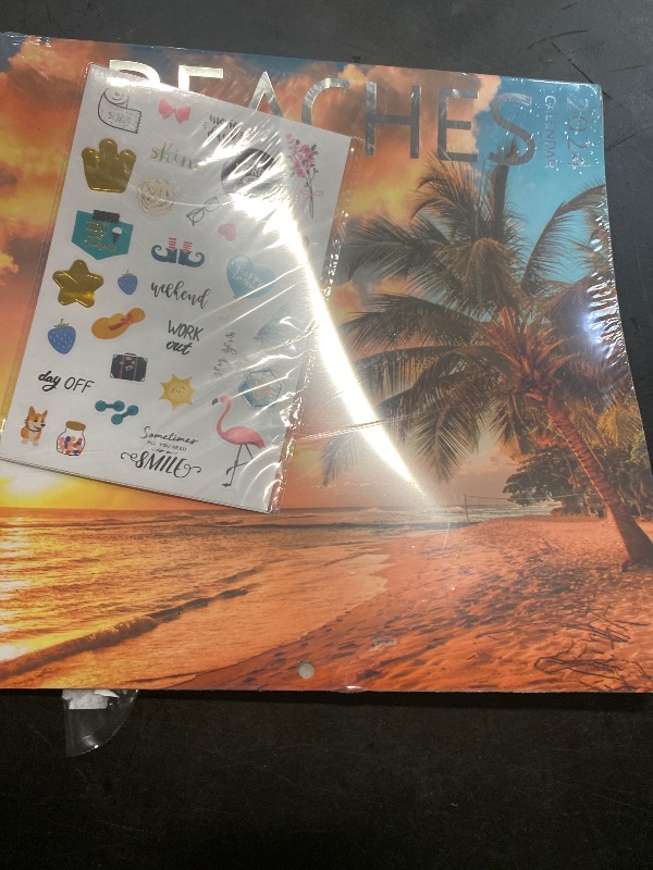 Photo 1 of Beaches Calendar 2025 and Sticker Pack, Large 12 x 24 inch, Beaches Wall Calendar with Sticker Set, Beautiful Beaches