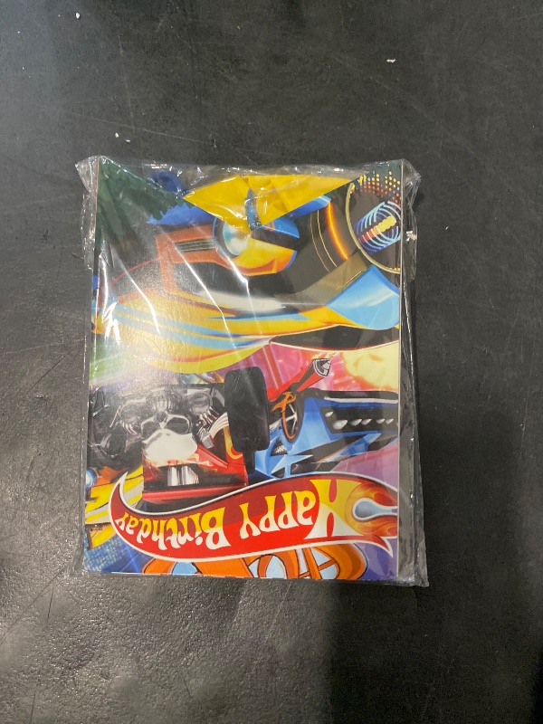 Photo 1 of Hot Theme Party Decorations, Race Car Birthday Party Supplies Include Happy Birthday Banner,Balloons,Cake Toppers,Cupcake Toppers,Tablecloth