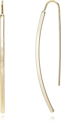 Photo 1 of Long Curved & Linear Metal Bar Drop Threader Earrings for Women