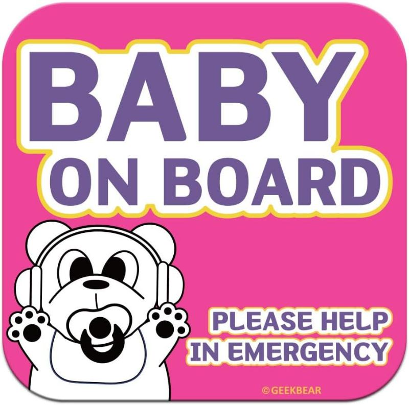 Photo 1 of 3pcs GEEKBEAR [Signature] Baby on Board Car Magnet - Geekbear Line - Square 5.3 x 5.3 Mint 