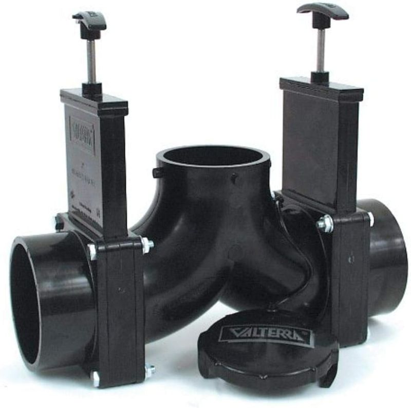 Photo 1 of Valterra T84 3" Hub x 3" Hub x 3" Bay with Cap Double Ell Rotating Valve Assembly,Black