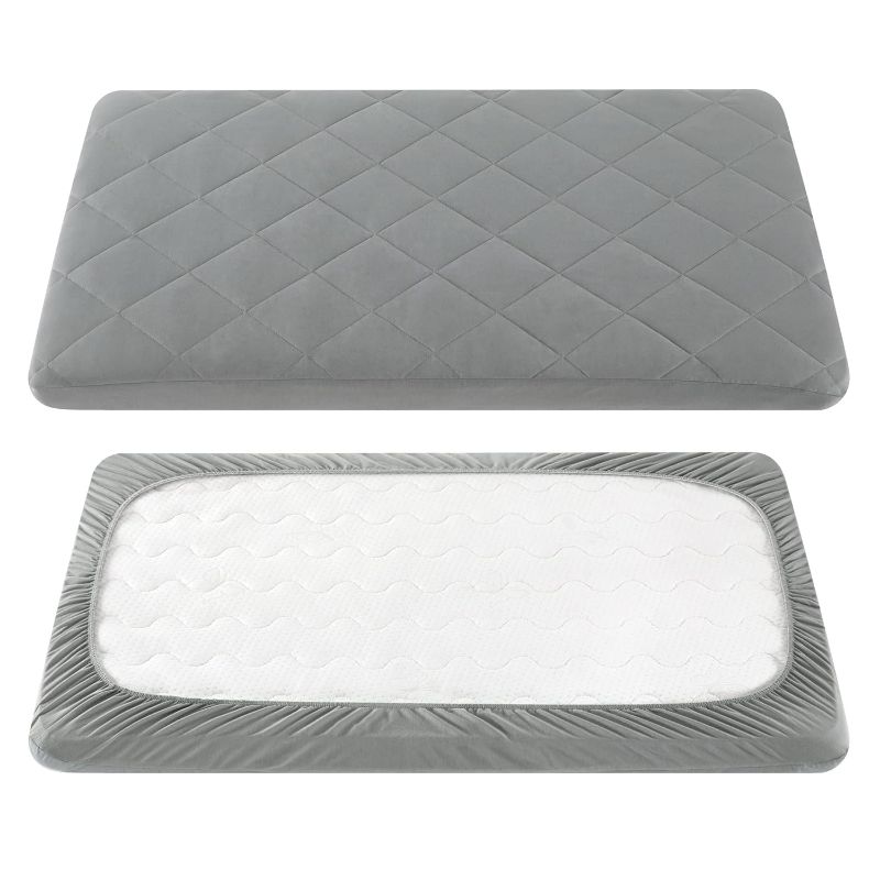Photo 1 of TILLYOU Pack and Play Sheet - Soft Quilted Crib Cover Pad, Toddlers Mattress Protector with 1''-3'' Deep Pocket, Thick Play Yard Playpen Sheets, Breathable Fluffy Crib Mattress Pad, 39"x27", Grey