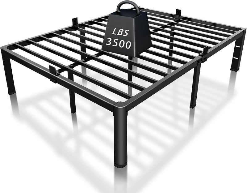 Photo 1 of ROIL 14 inch Full Size Bed Frame with Headboard Hole and Round Corner Legs Mattress Retainers 3500LBS Heavy Duty Steel Slats No Box Spring Needed Platform Noise-Free Underneath Storage