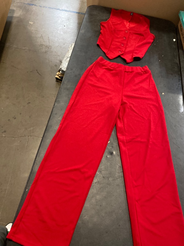 Photo 1 of Size L Tall ..Similar to photo buttons are (RED) SHEIN Tween Girl Single Breasted Vest Jacket & Straight Leg Pants