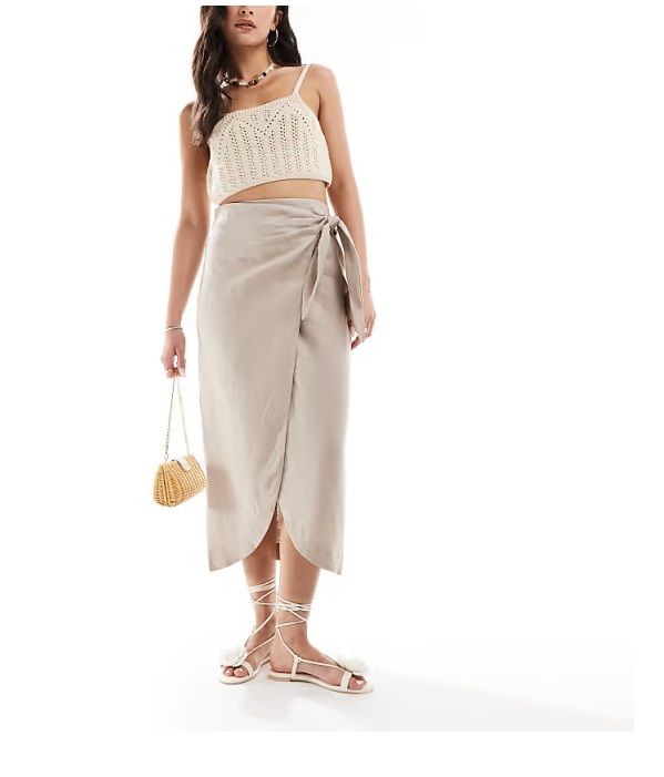 Photo 1 of Size XL Linen Wrap Tie Skirt Beige Small Minimalist Summer Coastal Chic