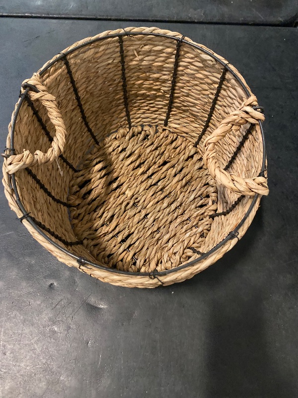 Photo 1 of Round Wicker Storage Basket, Woven Large Water Hyacinth Bin with Handles, 12''x 7''