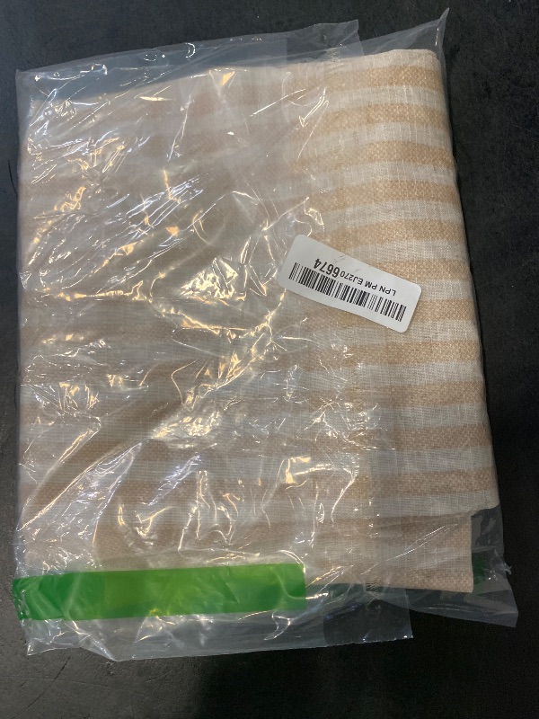 Photo 1 of jinchan Linen Kitchen Curtains Striped Tier Ticking Stripe Pinstripe Cafe 36 Inch Length for Living Room Bathroom Farmhouse Rustic Curtains Rod Pocket 2 Panels Beige