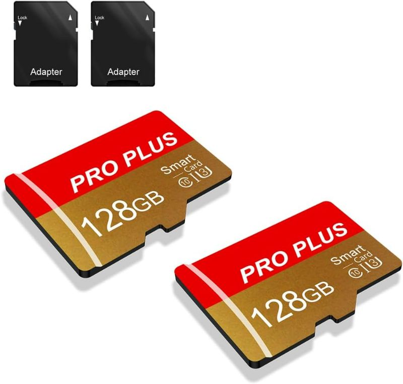 Photo 1 of 2 Pack SD Card 128GB with SD Adapter High Speed Memory Card, UHS-I C10 A1 Memory TF Card for Tablet/Mobile Phone/Camera/Car Audio/Game Console (TF162 Red Gold 128GB)