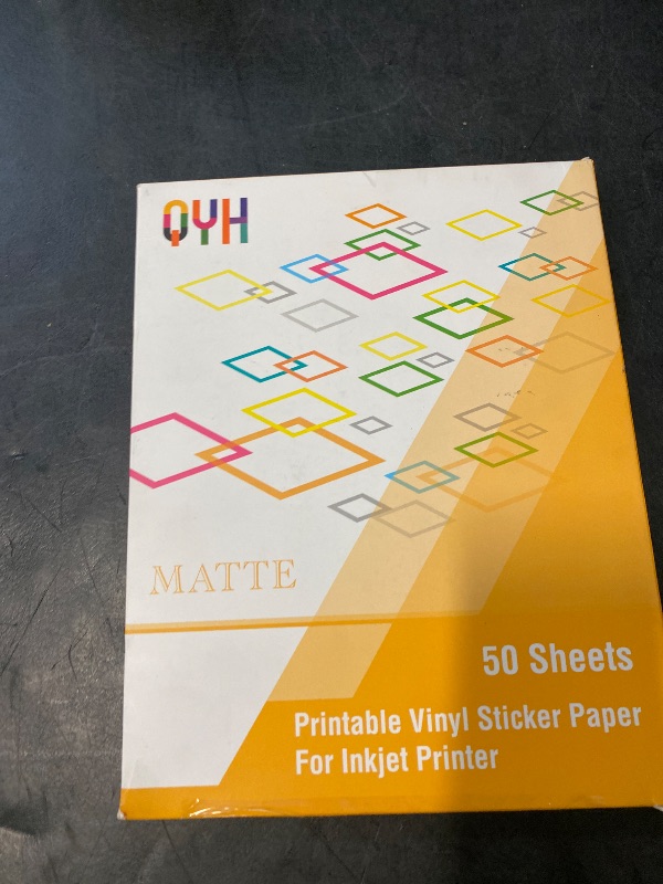 Photo 1 of QYH Premium Printable Vinyl Sticker Paper - 50 Matte White Waterproof Decal Paper Sheets for Inkjet Printer Standard Letter Size 8.5"x11"