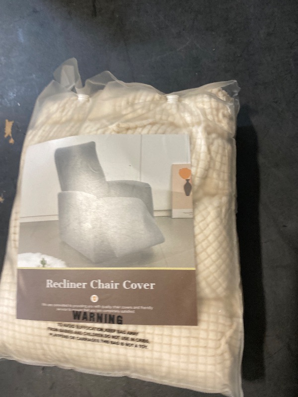 Photo 1 of SearchI Recliner Chair Cover Jacquard Chair Covers 4 Piece, Small Recliner Sofa Slipcover for Home Theater Seating with Elastic Bottom, Recliner Protector with Pocket for Recliners, Beige