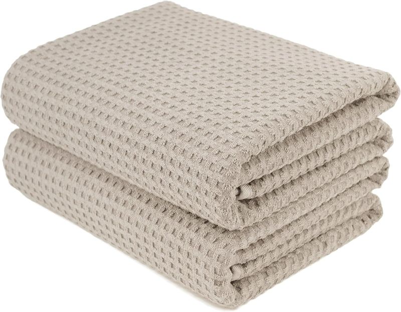 Photo 1 of POLYTE Microfiber Quick Dry Lint Free Bath Towel, (Beige, Waffle Weave)
