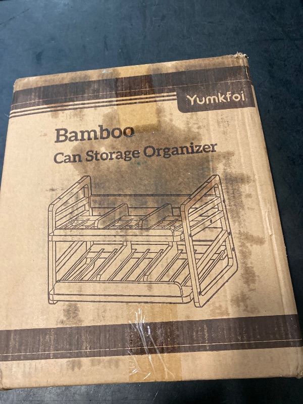 Photo 1 of Yumkfoi Rolling Bamboo Can Organizer Rack, Stackable Double-Layer Can Organizers and Storage For Pantry, Canned Goods Holder Dispenser For Countertop Kitchen Cabinet or Pantry Shelf
