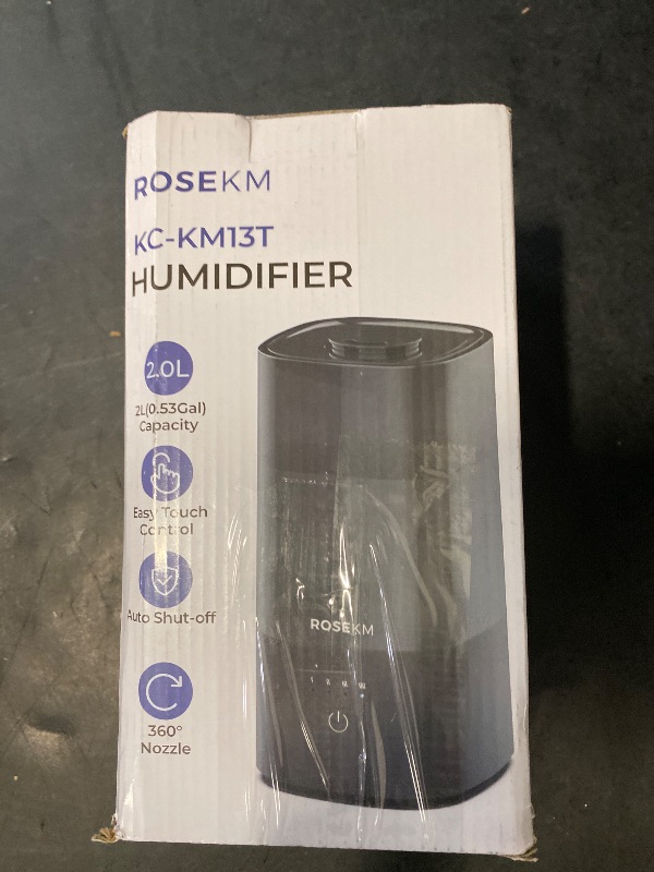 Photo 1 of ROSEKM Humidifiers for Bedroom, 2.0L Cool Mist Humidifier for Home Plant and Baby Nursery, Quiet Ultrasonic Humidifier with 360° Nozzle, Auto Shut-Off, Filterless, Black
