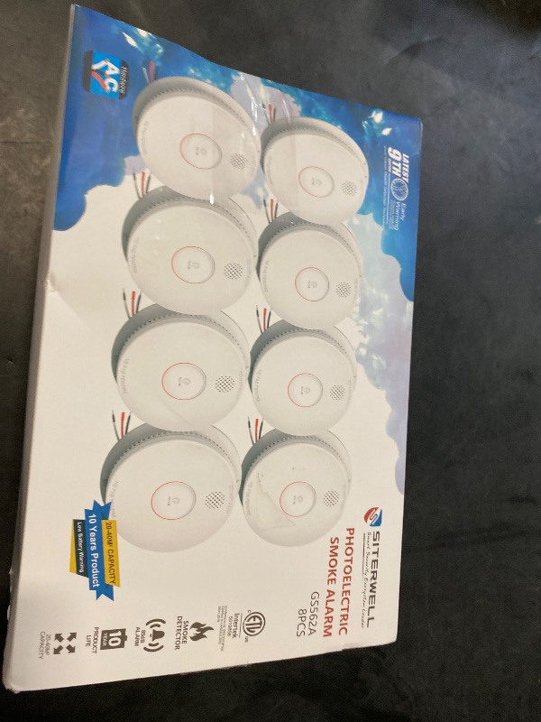Photo 1 of Siterwell  Detector, Hardwired Interconnected Smoke Detector, Photoelectric Smoke Alarm with 9V Backup Battery, Fire Alarm with Test/Silence Button, ETL-9th Listed, GS562A, 8 Packs