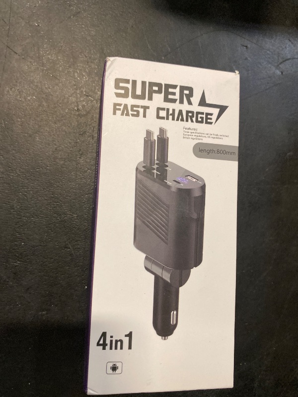 Photo 1 of 4-in-1 Retractable Car Charger Fast Charging Dual USB Ports & USB C Cables, USBC for iPhone 16e 16 Pro Max 16Pro 15 Plus 14 Samsung Galaxy Cigarette Lighter Cargodor C Type Cord Android Car Charger

