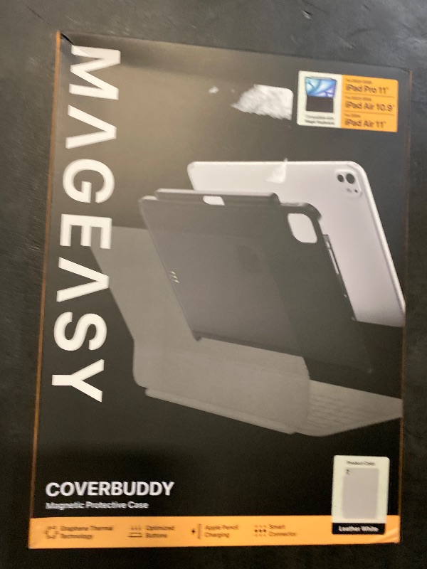 Photo 1 of MAGEASY CoverBuddy for M3/M2 iPad Air 11” (2024-2025) - iPad Air Case Compatible with Magic Keyboard, Enhanced Thickness & Heat Dissipation, with Pencil Holder - White (5.0 Leather)
