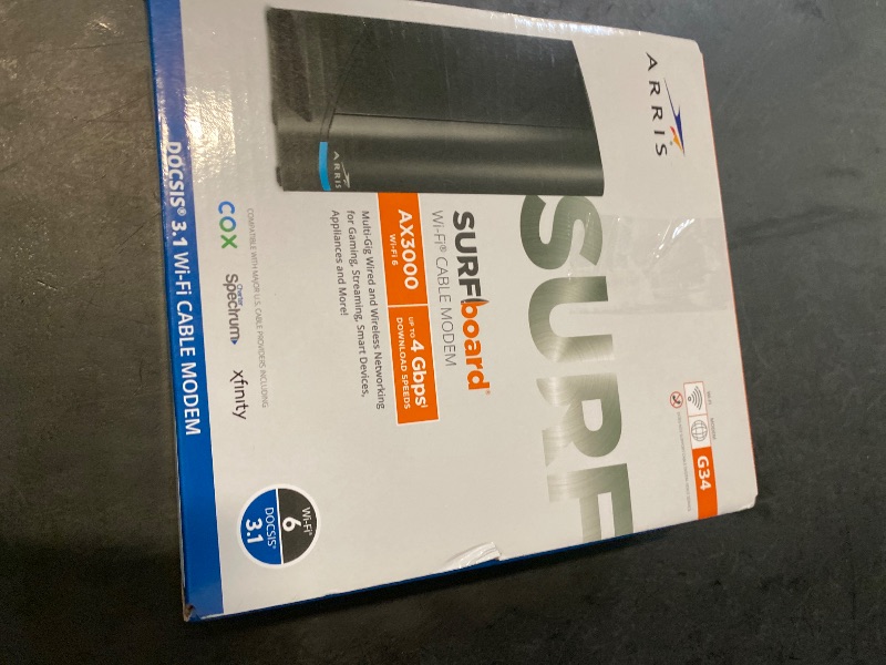 Photo 1 of ARRIS (G34) - Cable Modem Router Combo - Fast DOCSIS 3.1 Gigabit WiFi 6 (AX3000), Approved for Comcast Xfinity, Cox, Spectrum & More, 1 Gbps Max Internet Speeds