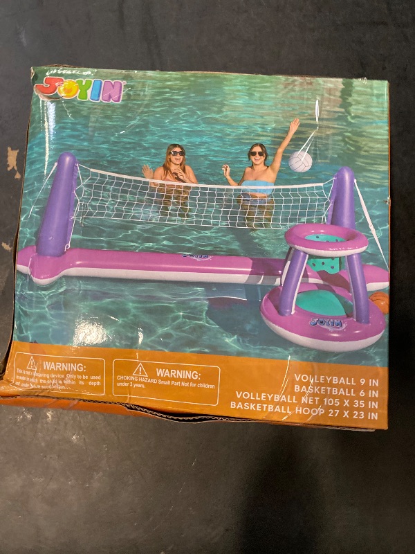Photo 1 of JOYIN Inflatable Pool Float Set Volleyball Net & Basketball Hoops, Floating Swimming Game Toy Floaties for Kids and Adults Volleyball Court (105”x28”x35”)|Basketball (27”x23”x27”),L-Pink Purple