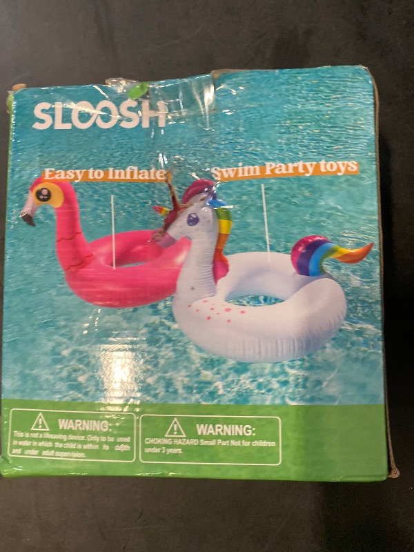 Photo 1 of JOYIN 2-Pack Flamingo Unicorn Pool Float - Fun Floaties Inflatable Swimming Pool Tubes Toys Party Decorations, Summer Vacation Lake Beach Floaty Swim Rings Raft Lounger for Adults & Kids
