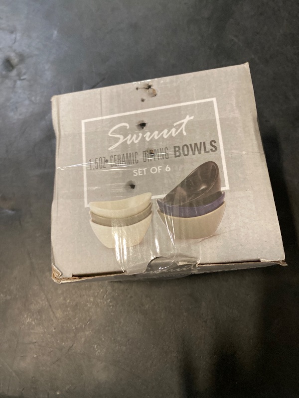 Photo 1 of Swuut Ceramic Dipping Bowls Set of 6,1.5 Oz White Dip Pinch Bowl,Soy Sauce Dishes,Mini Bowls for Charcuterie Board Sushi,Tomato Sauce,BBQ and Party Supplies(White)