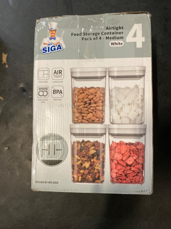 Photo 1 of MR.SIGA 4 Pack Airtight Food Storage Container Set, BPA Free Kitchen Pantry Organization Canisters with One-handed Leak Proof Lids, 1L / 33.8oz, Medium, White