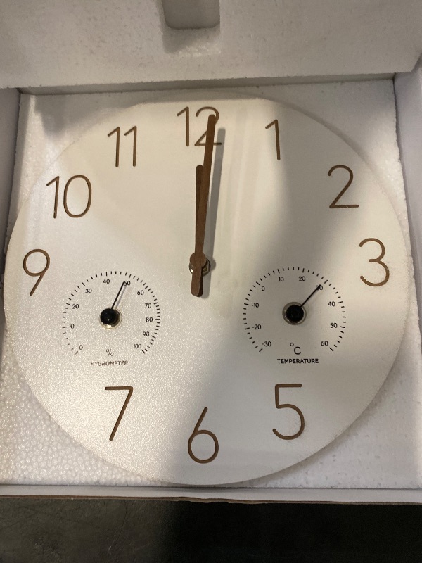 Photo 1 of Vigorwise 10Inch Wall Clock with Temperature & Humidity, Wooden Frame Wall Clocks, Sweep Silent Movement Accurate Clocks, Decorative for Kitchen Living Room Bedroom Housewarming