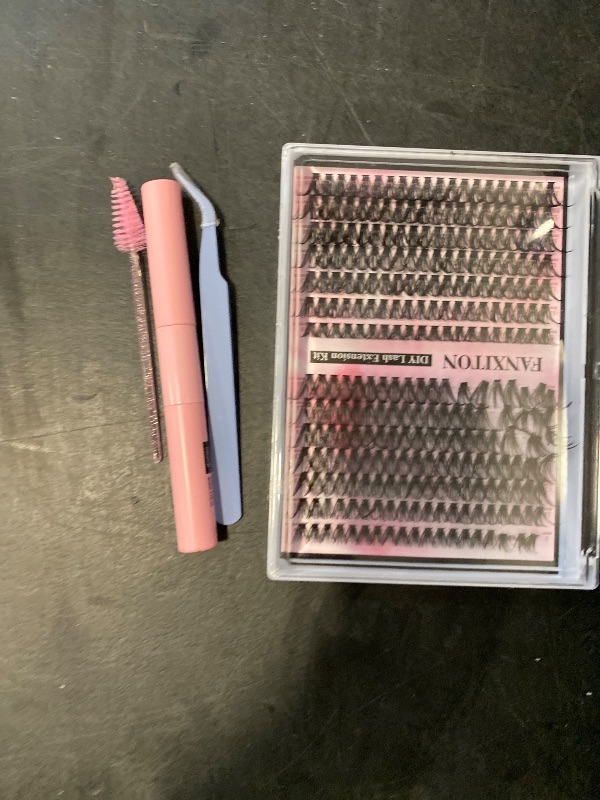 Photo 1 of FANXITON DIY Lash Extension Kit Volume Lash Clusters 40D+50D D Curvature Individual Lashes Lash Clusters Kit Thick Eyelash Extension Kit 280 pcs Thin Band Cluster Lashes Lash Bond and Seal Tweezers