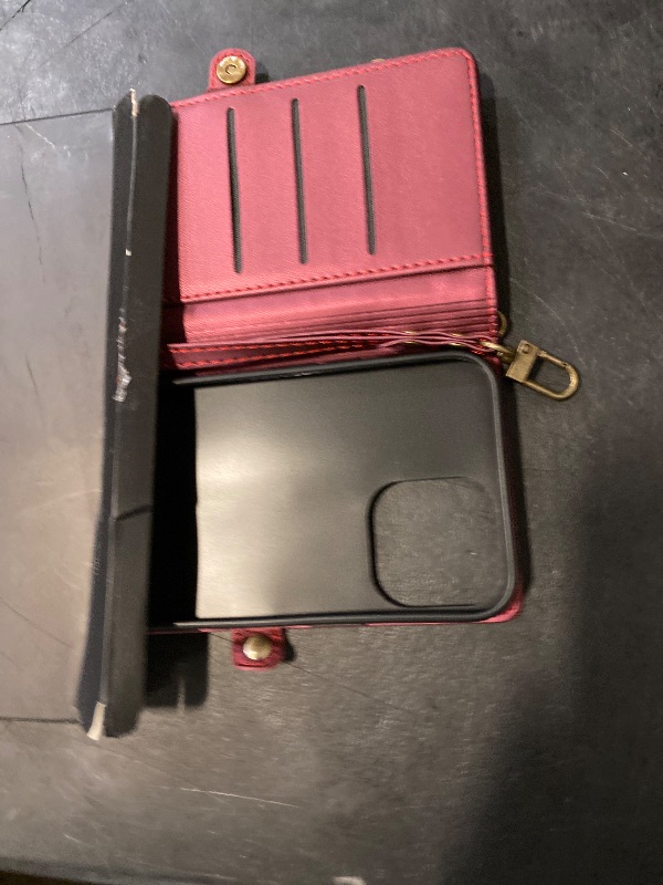 Photo 1 of Defencase Compatible with iPhone 13 Pro Max Case Wallet with RFID Blocking Card Holder for Women Men, PU Leather Magnetic Snap Flip Zipper Strap Wallet Phone Case Fit for iPhone 13 Pro Max, Wine Red