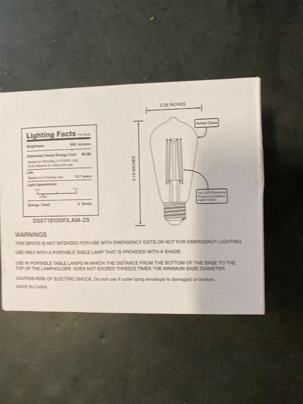 Photo 1 of ALAMPEVER Dimmable 6-Pack ST19/ST58 Vintage LED Edison Bulbs, Decorative LED Light Bulbs, 8W(100W Equiv.), 2200K Warm White, E26 Base, 900LM, CRI90, Amber Glass
