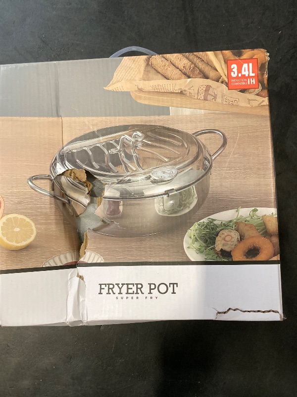 Photo 1 of cuomaop Deep Fryer Pot, 304 Stainless Steel Japanese Frying Pot with Oil Drain, Temperature Control and Lid, Tempura Deep Fryer Pot for Kitchen Stove/Induction Cooker French Fries Fryer Chicken 9.4"