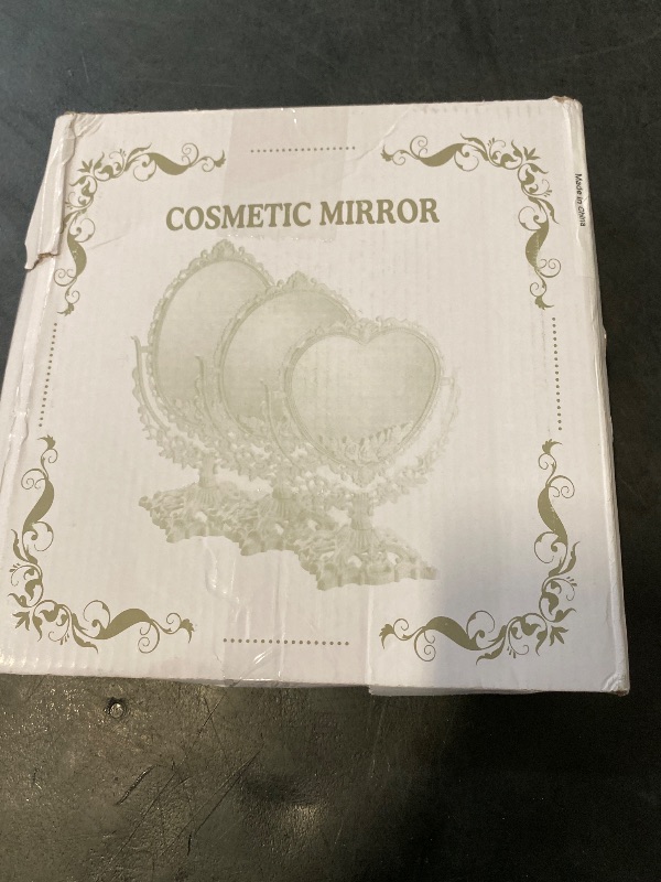 Photo 1 of Schonee Retro Double-Sided Tabletop Makeup Mirror, Oval Swivel Desktop Stand with 360 Rotation, Vintage Two-Sided Mirror (Nano White)