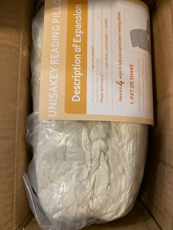 Photo 1 of Unisakey Portable Reading Pillows with Headrest for Bed Sitting Up(Beige), Back Pillow with Arms & Pockets for Adults, Support Memory Foam Bed Pillow for Dorm/Reading/Watching/Gaming
