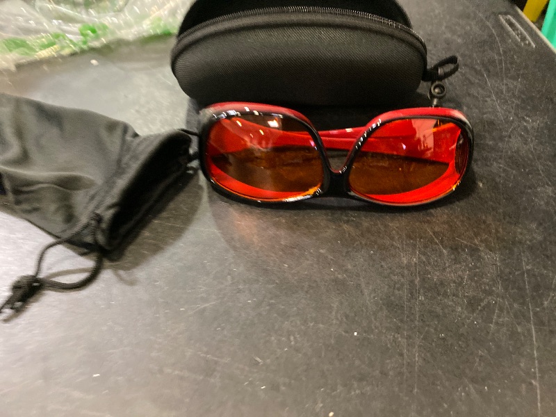 Photo 1 of Eyekepper 100% Blue Light Reduction,Huge Fitover Anti-Blue Blocking Computer Eyeglasses with Extra Amber Lenses, Black Red 