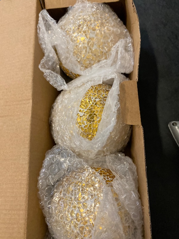 Photo 1 of TOPZEA Set of 3 Decorative Glass Orbs, 4 Inch Glass Decorative Balls Mosaic Spheres, Table Centerpieces Balls Decorations for Home Decor, Dining Table, Vases Bowls Fillers, Christmas Ornament, Gold