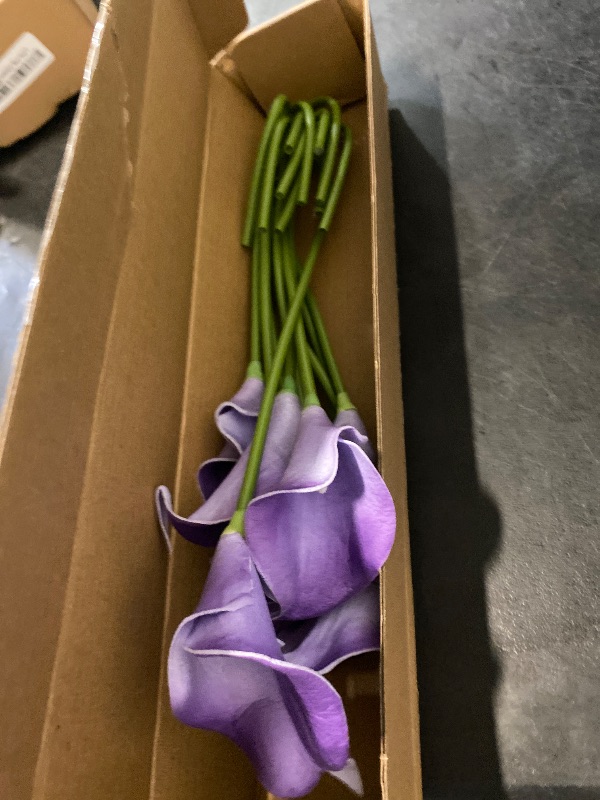 Photo 1 of Letjolt Calla Lily Purple Artificial Flowers 12Pcs Table Flower Decor Faux Calla Lilies Bouquet for Wedding Bride Shower Home Decoration, Purple