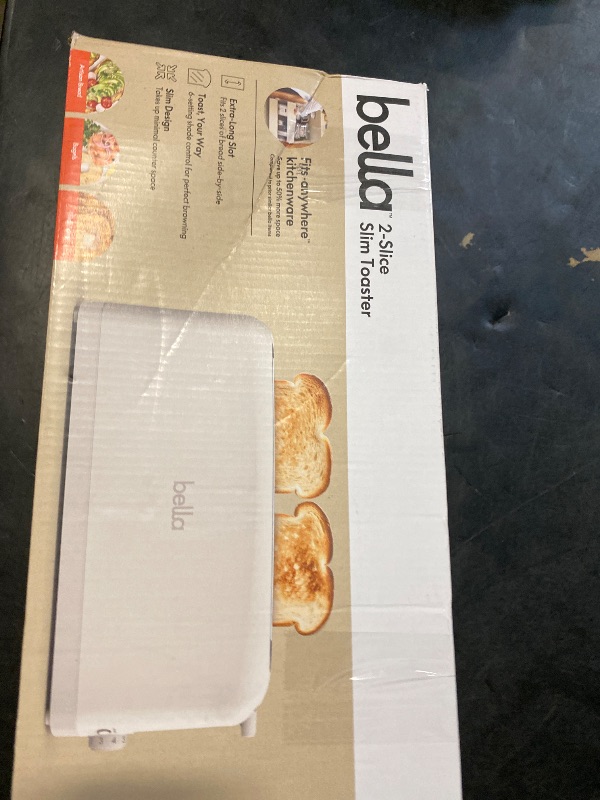 Photo 1 of bella 2 Slice Slim Toaster, Fits-anywhere™ Kitchenware, 6 Setting Shade Control with Reheat & Cancel Buttons, Removable Crumb Tray, 10” Long Slot, Anti Jam & Auto Shutoff, 900 Watt, Oatmilk
