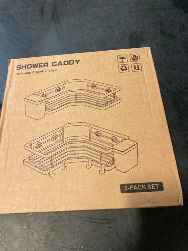 Photo 1 of AKTECKE Corner Shower Caddy, 2 Pack Adhesive Shower Corner Organizer Shelves, No Drilling Stainless Steel Shower Storage Rack with Hooks&Toothpaste Holder for Bathroom, Dorm and Kitchen