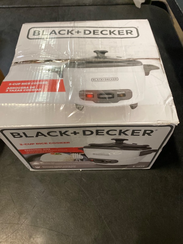 Photo 1 of BLACK+DECKER 3-Cup Rice Cooker, 1.5-cup Uncooked Rice, 3 Cups Cooked, Steaming Basket, Removable Non-Stick Bowl, One Touch