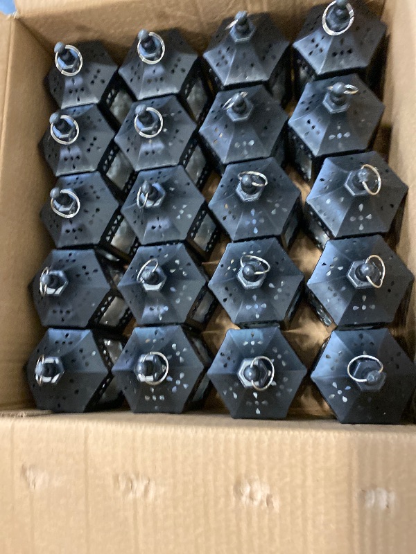 Photo 1 of Hortsun 20 Pcs Mini Lantern Centerpiece LED Candles Wedding Decorative for Table Battery Powered Hanging Tealight for Wedding Ramadan Diwali Home Decor(Black)