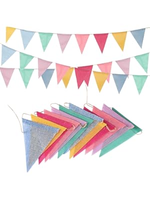 Photo 1 of Pennant Banner Flags Pastel - GREATRIL Colorful Triangle Banners for Birthdays Easter Classroom School Carnival Garland Outdoor Burlap Bunting Party Decorations 4 Strings