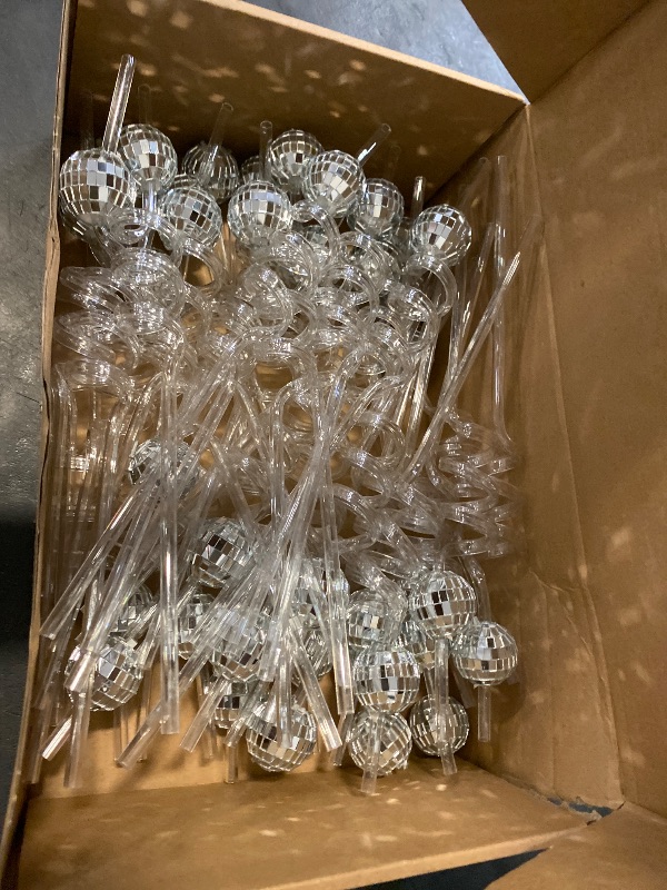Photo 1 of 40 Pieces 70s Disco Ball Straws Glitter Mirror Silver Ball Straws 70s Wedding Birthday Party Decorations Disco Supplies for 1970s Fever Retro Dance Holiday Wedding Bachelorette Party Decor