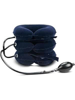 Photo 1 of Neck Stretcher, Neck Traction Device, Cervical Traction Device Adjustable Size Inflatable, Neck Brace Relieve Muscle Pain and Relax Your Neck, Suitable for Home and Office (Dark Blue)