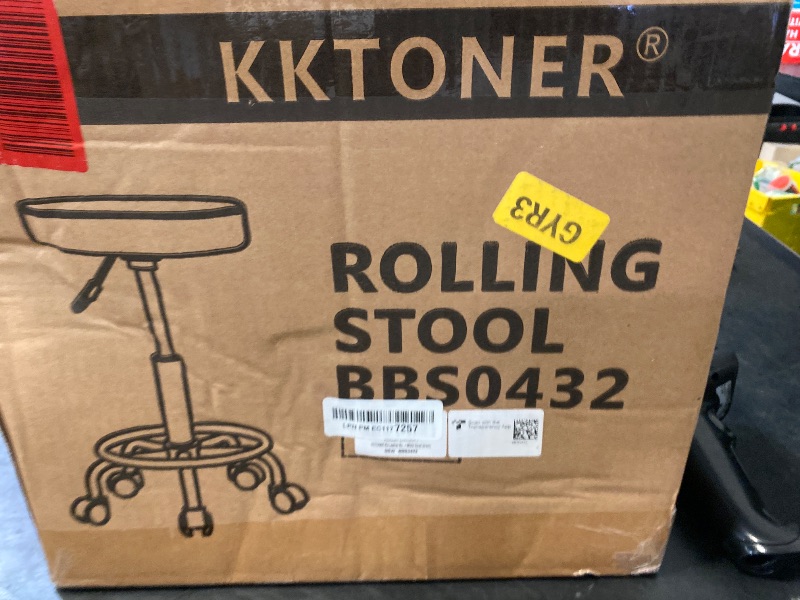 Photo 1 of KKTONER PU Leather Round Rolling Stool with Foot Rest Swivel Height Adjustment Spa Drafting Salon Tattoo Work Office Massage Stools Task Chair Small (Black)